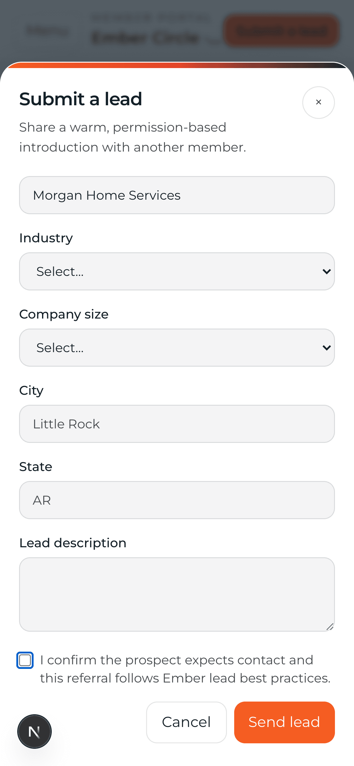 EmberLeads mobile lead submission form